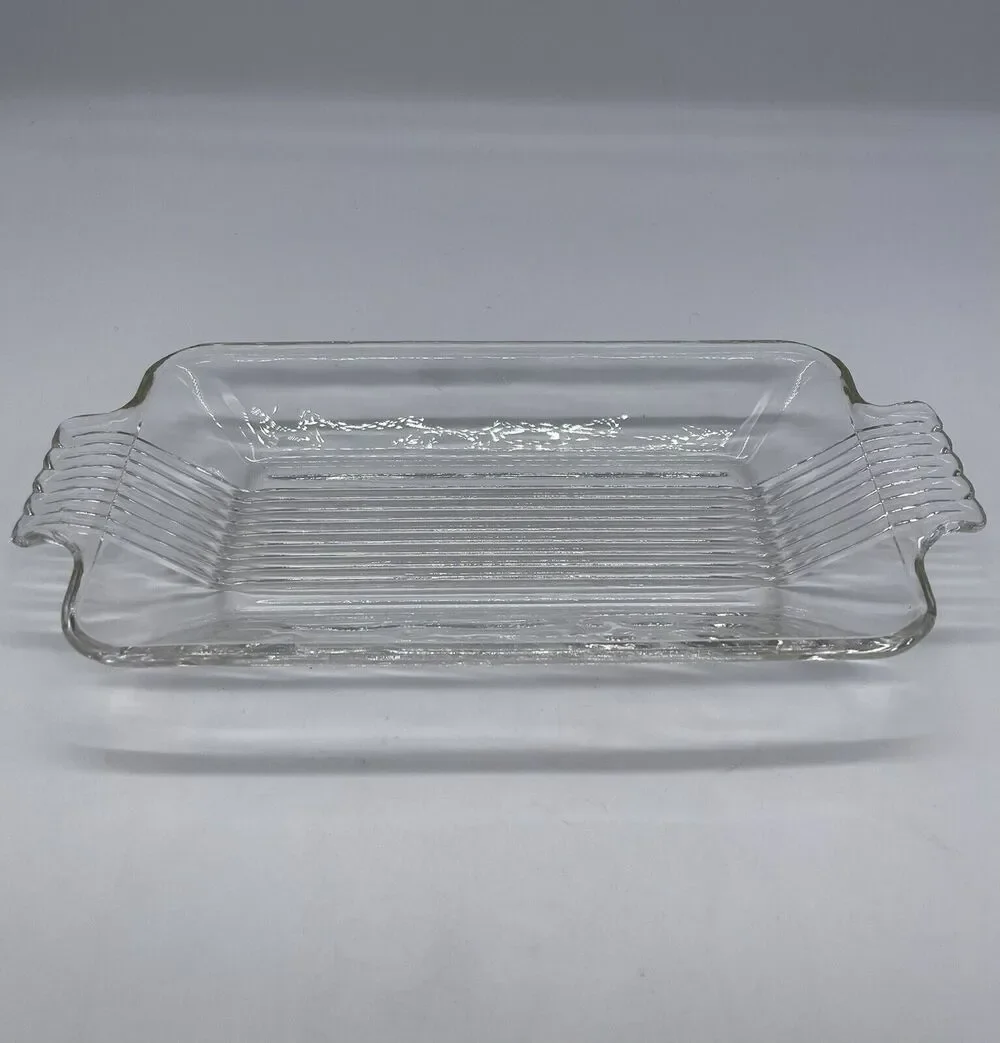 Vintage Ribbed Clear Glass Butter Dish *NO LID MCM 10